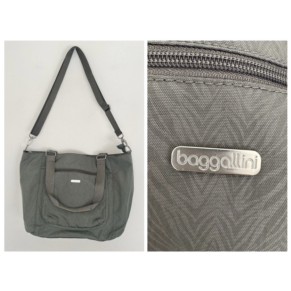BAGGALLINI Boulevard Tote Gray Tonal Print Laptop Travel Bag Crossbody Strap